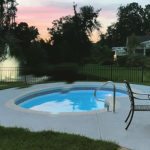 Alaglas Pools' June Bug model, a medium, freeform fiberglass pool in white